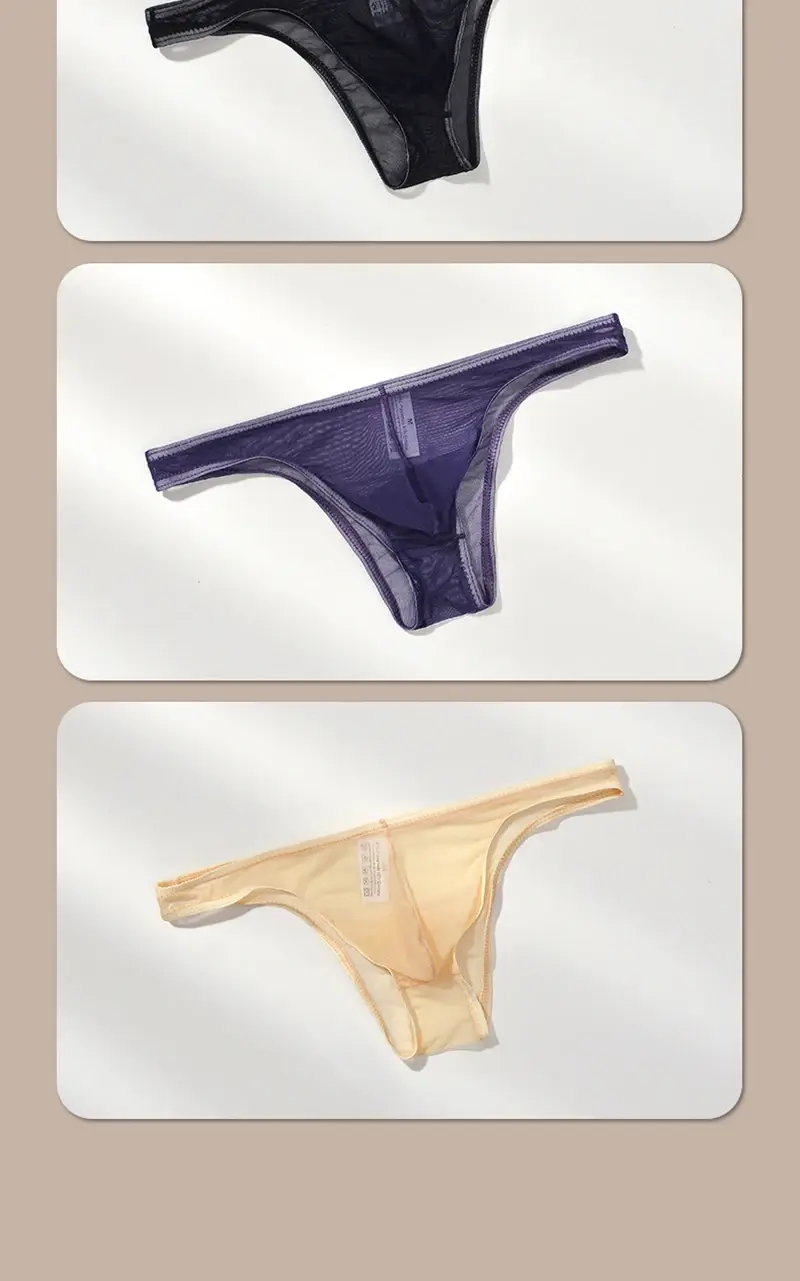 3Pcs/lot Men's Sexy See Through Briefs Mesh Sheer Transparent Seamless Panties Underwear Low-Rise Ultra-Thin Male Underpants