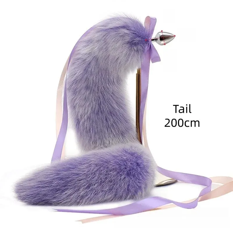 200cm Detachable Metal Butt Plug Fox Tail Cosplay Toys with Fetish Cosplay Fancy Dress Accessory for Couple BDSM Sex Flirt Prop