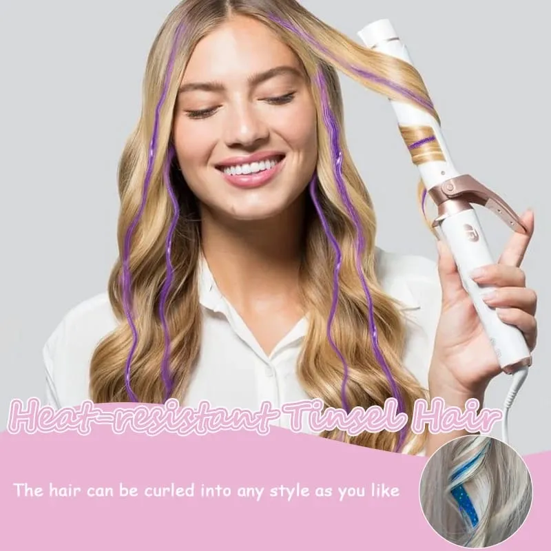 12 Uds. Extensiones de cabello de oropel con Clip morado, Kit de oropel para el cabello de colores, accesorios destacados para el cabello para mujeres y niños