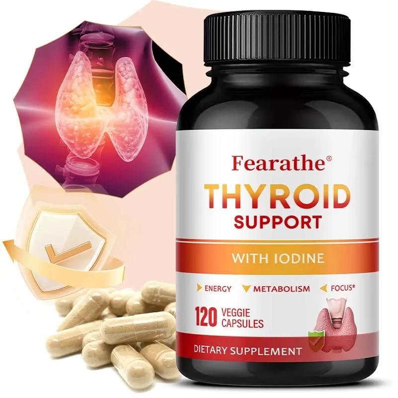 Thyroid Support Capsules Iodine Magnesium Vitamin B12 Complex Relieve Fatigue Mood Energy Metabolism & Mental Focus Supplement