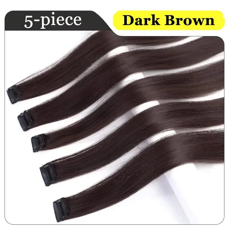 5pcs/Set Hair 1Clips Hair Extensions For Women 24Inches Long Straight Synthetic Fiber Wigs Suitable For Daily And Party Occasion