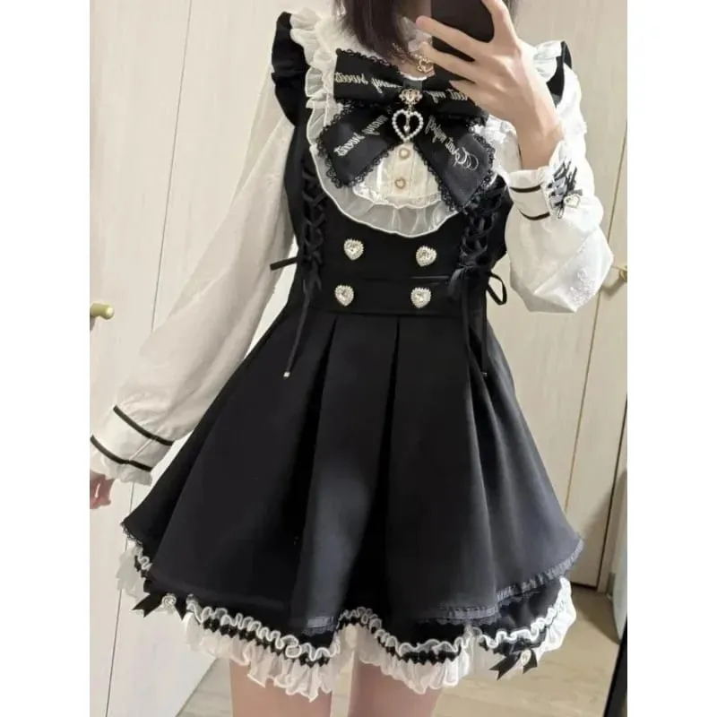 Japanese Style Lolita 2 Piece Set Y2k Mini Skirt Woman Harajuku Sweet Kawaii Print Dress Tops Korean Fashion Elegant Dress