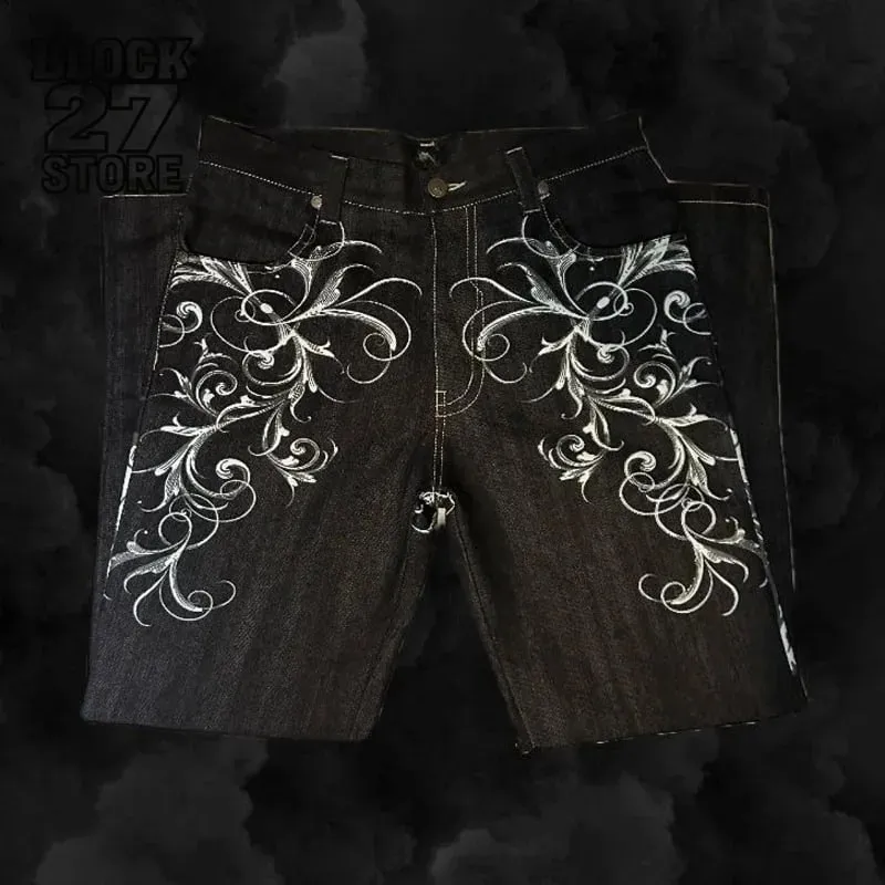 New Y2K American Retro Embroidery Jeans Unisex Wide Leg Denim Pants Hip Hop Streetwear Baggy Trousers Casual Fashion Harajuku