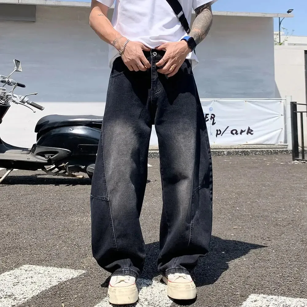 Men's Baggy Lantern Wide Leg Jeans Vintage Washed Denim Pants Loose Streetwear Casual Trousers for Spring Autumn Daily Outdoor