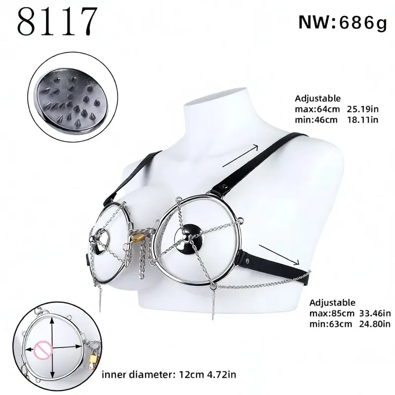 Wearable Metal Erotic Bra Sex Chest Hood Heavy-duty Breast Binder Chest Cover Nipple Massager Nipples Teating For Women Men