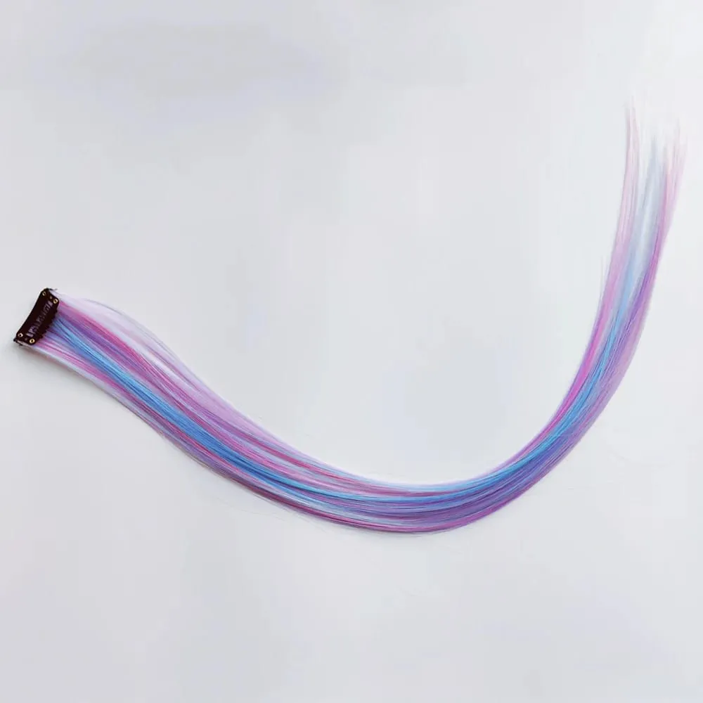 6pcs/set Unicorn Color Rainbow Clip sa One Piece Hair Extension Pink Blue Purple Mixed Color Clip sa Synthetic Hair Accessories