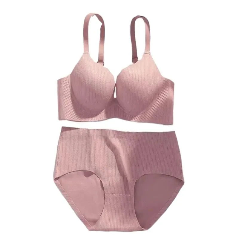 Luxury Thick Padded Wirefree Bra Set Women Seamless Solid Gathering Lingerie Comfort Push Up Support Designed for Smaller Bust