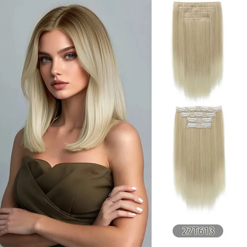14Inch Synthetic 4Pcs/set Clips in Hair Extensions Straight Hairstyle Brown Blonde Hairpieces Heat Resistant Hair For Women
