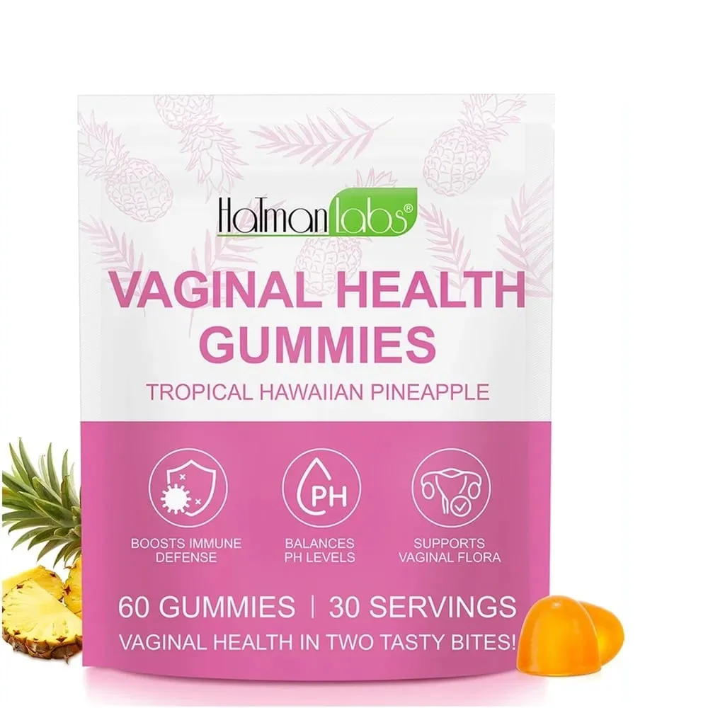 HalmanLabs Vaginal Health Gummies Probiotic Vitamin C Balance PH Levels Support Flora Immune Defense 60 Count Pineapple Women
