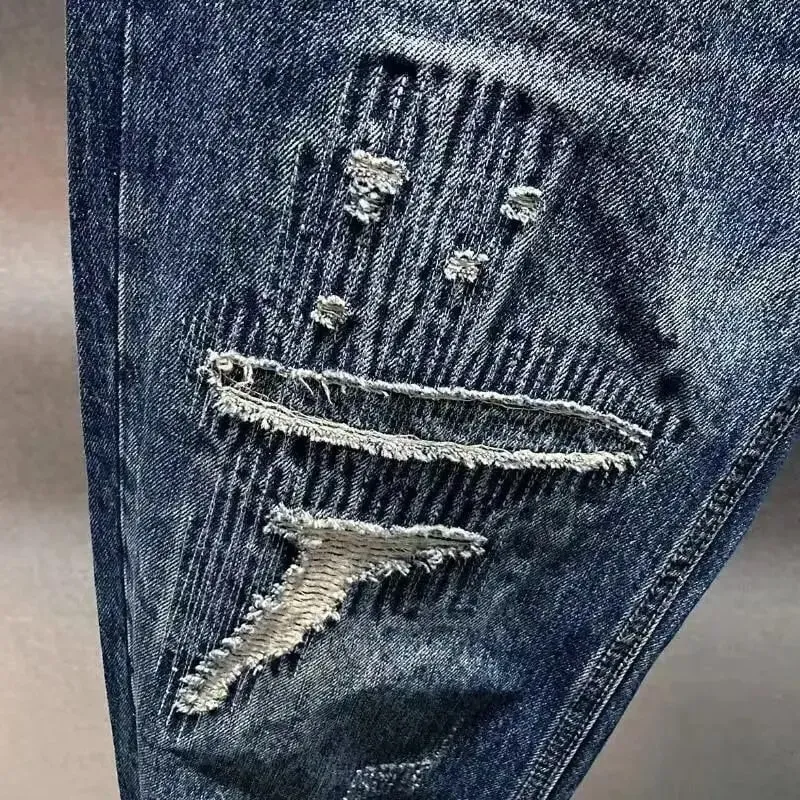 Koreansk luksustøj vasket Vintage Ripped Dad Jeans til mænd Løse lige ben Casual Streetwear Forår Efterår Cargo Bukser