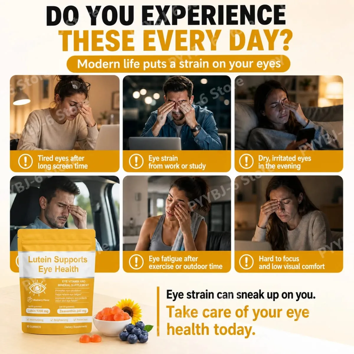 Lutein Eye Health Gummies with 40mg Lutein 8mg Zeaxanthin Vitamins A C E Blueberry Flavor Supports Visual Wellness 60 Gummies