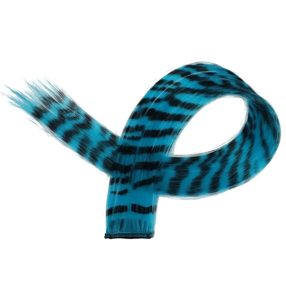 Synthetic Hair Extension18" Long Straight Women High Temperature Clip in Hair Extension Hairpiece Feather Wig Blue Rose Colorful