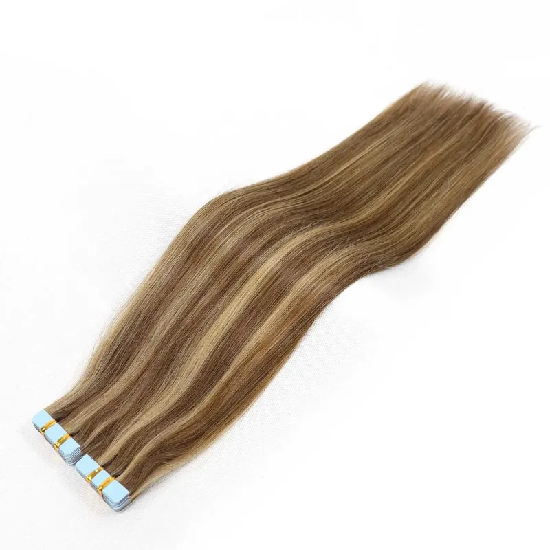 Honey Blonde Highlight Tape In Human Hair Extensions For Women Double Drawn Invisible Silky Straight Balayage Hair 20pcs/Pack