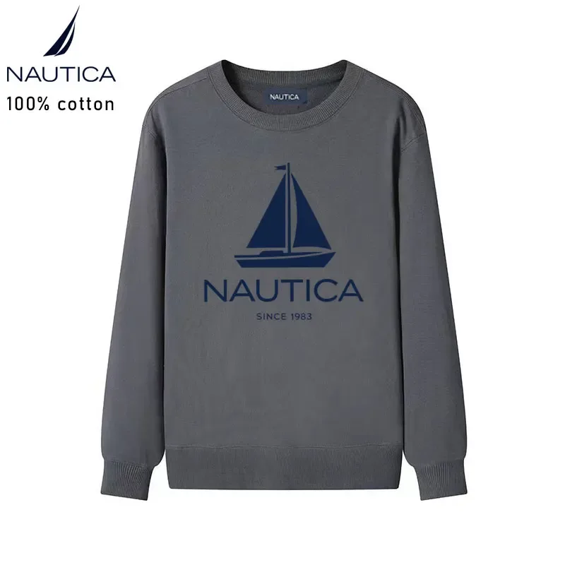 Nautica American classic sailing yacht logo printed men's and women's high-quality pure cotton loose-fitting men's sweatshirt