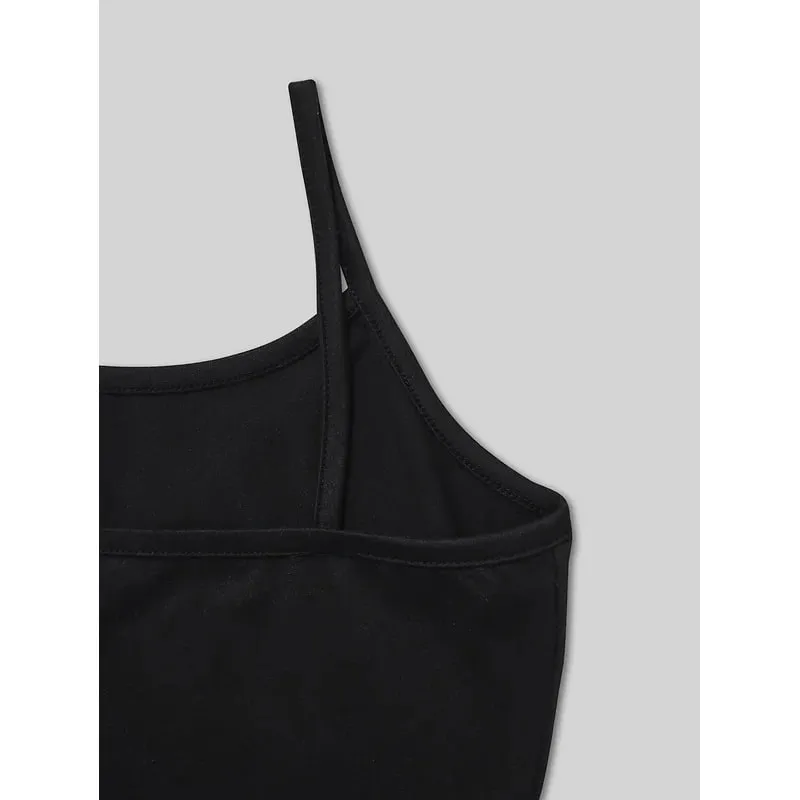 Women Alt Aesthetic Graphic Cami Top Dark Punk Heart Sleeveless Black Spaghetti Strap Crop Tank Vest