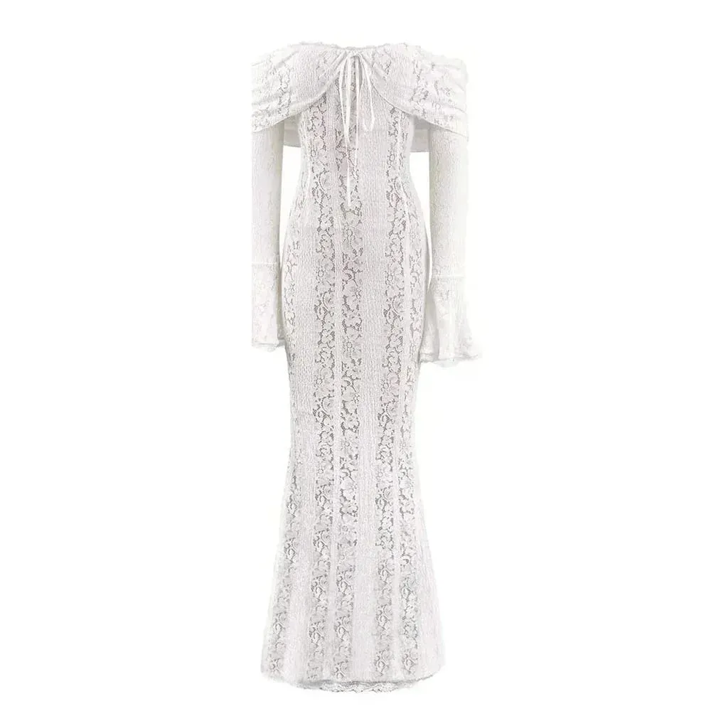 Suninheart White Evening Dresses for Events Red Long Sleeve Lace Elegant Party Dresses 2025 Women Luxury Wedding Prom Dress Gown