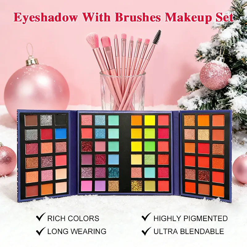 72 Colors Eyeshadow Palette with 8Pcs Makeup Brushes Matte Shimmer Glitter Bright Colorful Eye Shadow Makeup Kit for Party Stage