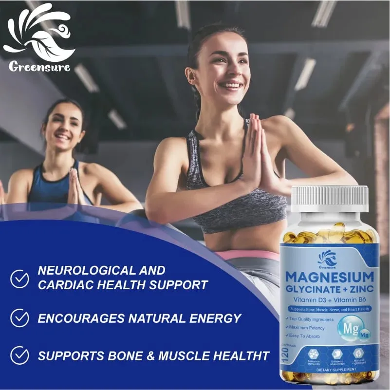 Glycinate de magnésium et supplément minéral de zinc 500 mg pour soutenir les articulations musculaires et la santé, absorption maximale