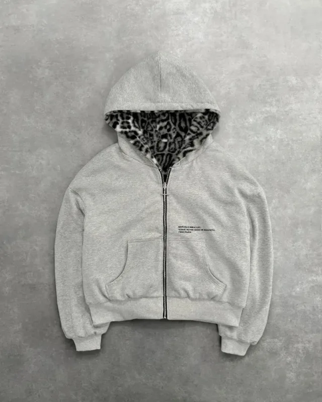 Hip-hop New Two-sided Clothing Harajuku Retro Leopard Print Fashionable Loose Zipper Hoodie Men Street Casual Sweatshirt Women