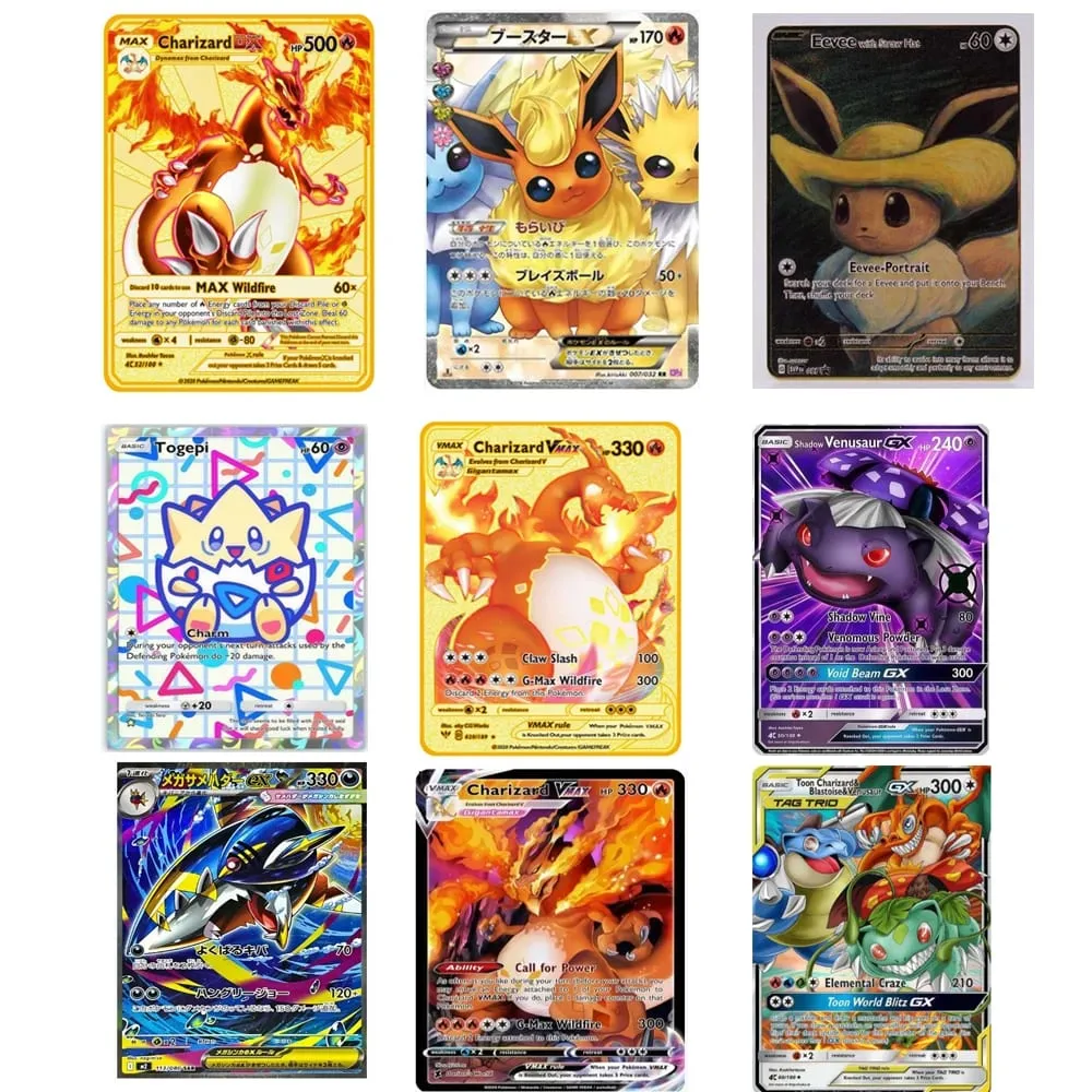 Pokémon Vmax Pokemon Cards Vstar GX V English Metal Card Anime Charizard Mewtwo Blastoise Shiny Letters Game Collection Card Toy