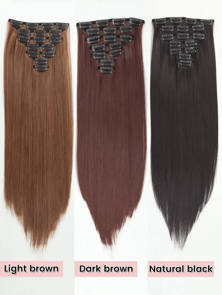 32Inchs Synthetic Long Straight Blonde Black Hairstyle Clips in Hair Extensions Hairpieces Heat Resistant False Hair Daily Party
