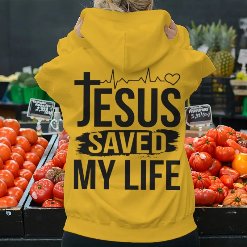 "Jesus Saved My Life" Men Women Hoodies Christianity Luminous Style Pattern Hoody Long Sleeve Casual Streetwear Hoodie