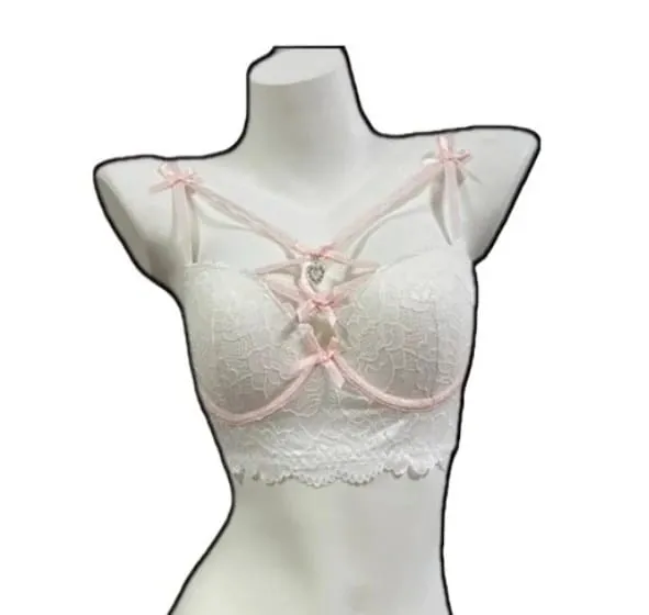 Magic Bust Boost Lace Bra Heart Pendant Decor Sexy Allure Women Underwear Push‑Up Lingerie S‑XL Size 32‑38AB Cups