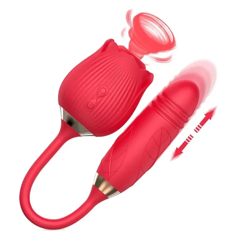 Rose Licking Vibrator for Women Telescopic Dildo Powerful Thrusting Vagin Massager Tongue Clitoris Stimulation Adult Sex Toys