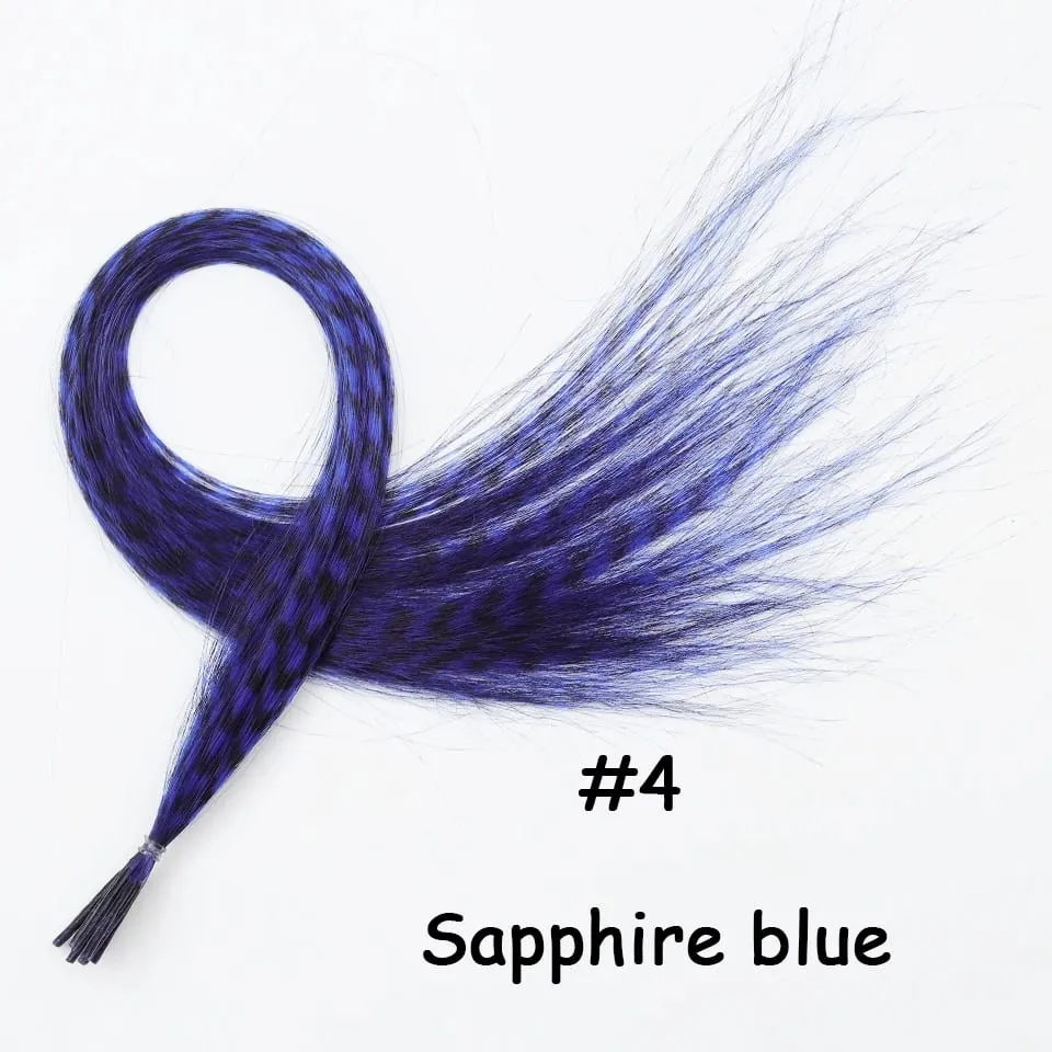 Synthetic Colored Feather Hair Extensions 16Inch Blue Purple For Women Zebra Line Feather Hairpiece For Women New Year Carnival
