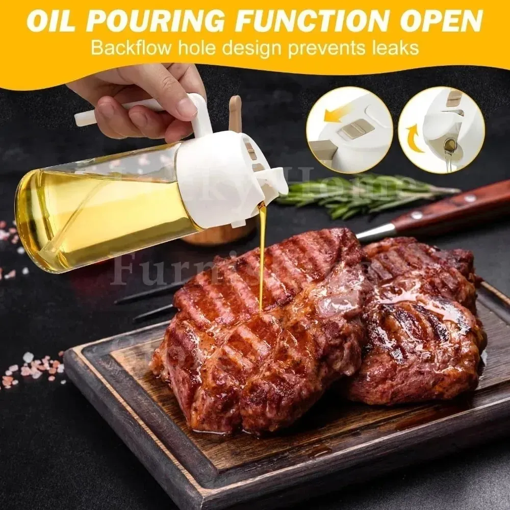 500ml 2-em-1 duplo uso plástico azeite pulverizador dispensador spray despeje garrafa vinagre senhor fritadeira de ar churrasco salada ferramentas de cozinha
