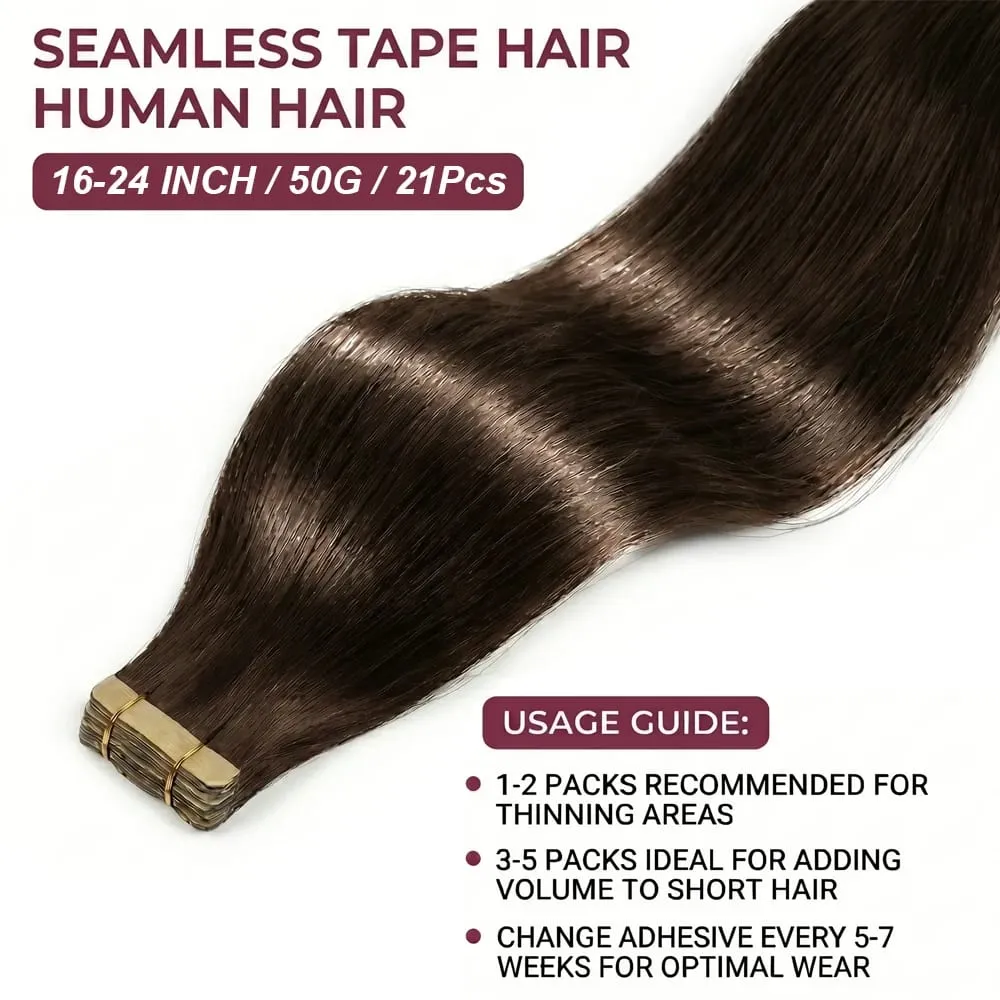 16A Tape In Hair Extension 100% Human Hair Straight Brown 4A# Seamless Invisible Tape In Human Hair Extensions 63 Pcs-150g 16 18 20 22 Inch Colored Remy