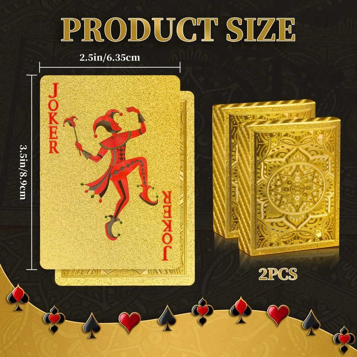 Gold Size Playing Cards | 1/2/4 Pack Plastic Waterproof Poker Set | Professional Board Games | Adult Game Gift for Holidays Vac