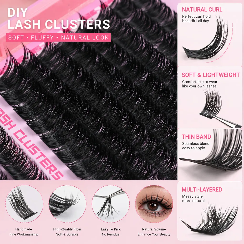 800PCS Lash Extension Kit DIY Clusters Eyelash Extension Kit Lashes Kit with Lash Bond and Seal Lash Tweezers
