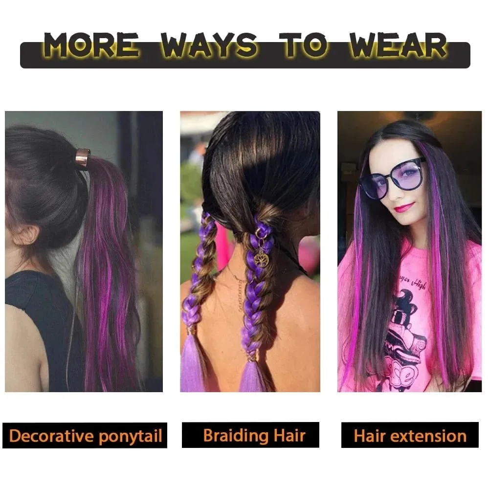 Synthetic Clip In One Pieces Hair Extensions Straight Synthetic Hair Pieces 22Inch Long Ombre Hair Pink Purple Red Blue