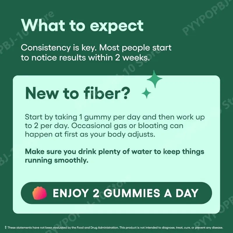 Fiber Gummies Digestive Health Regularity Raspberry Lemon Flavor No Sugar Added Vegan Chicory Root Prebiotic 60CT Adults