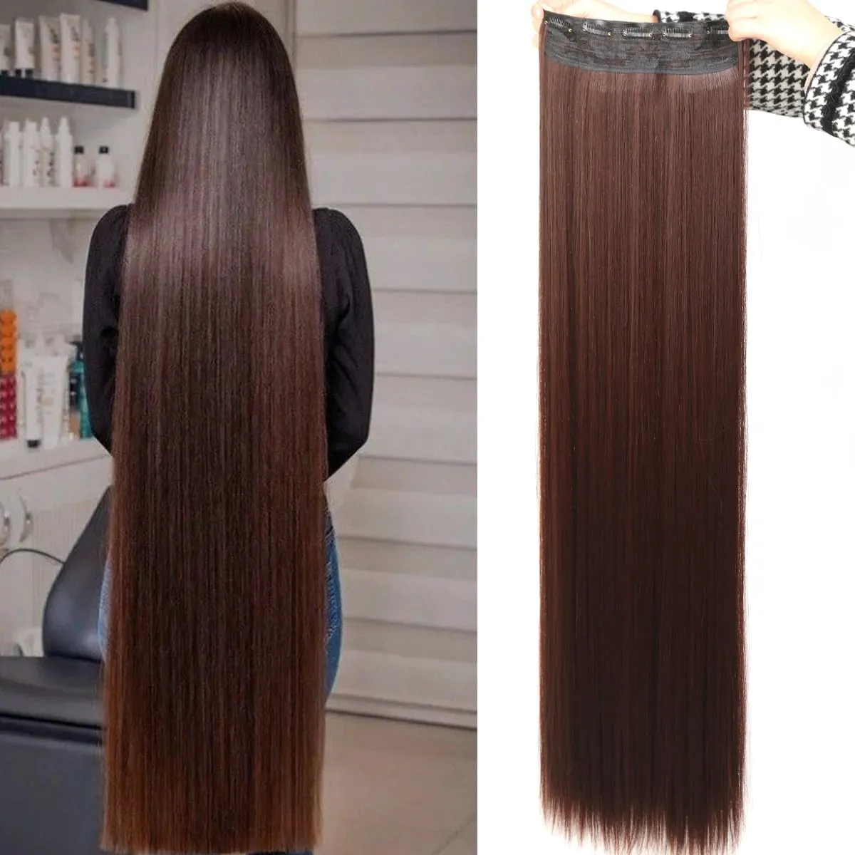 Synthetic 20-40 Inch Extra Long Straight Hair Extension 5 Clips Black Blonde Brown Red High Temperature Fake Hairpiece