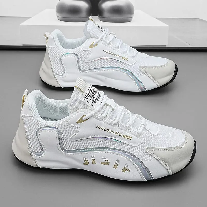 Trendy Black and Gold Color-Blocking Mesh Casual Shoes Men's Breathable Shock-Absorbing Thick-Soled Sneakers Versatile Soft-Soled Non-Slip Men's Shoes for Daily Commuting