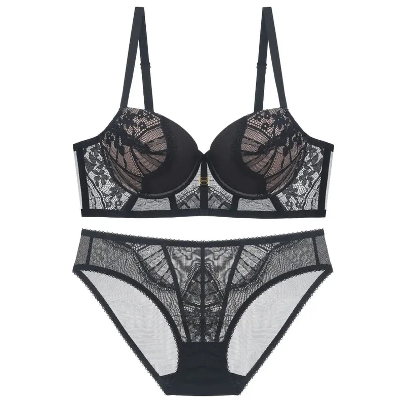 Sexy Lace Embroidery Women Underwear Set Push Up Bra Set Large Size Soft Steel Rim Anti-Sagging Lingerie Suits 70-85 B C D