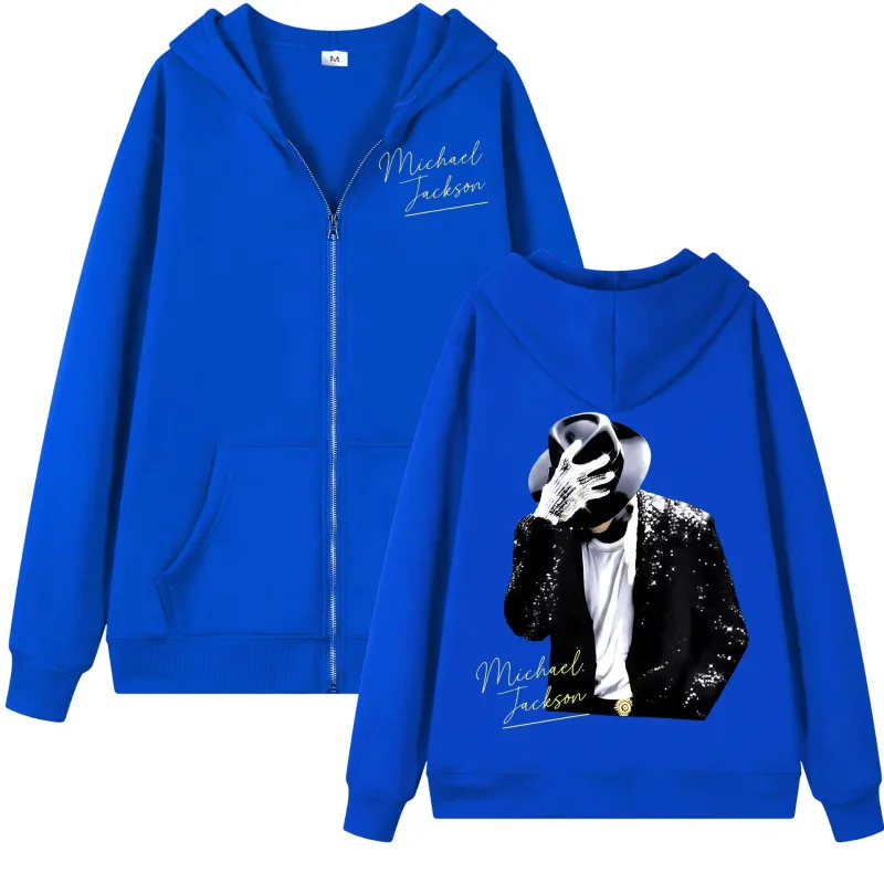 Singer Michael Jackson Double Sided Print Zipper Hoodie 90's Fashion Rock Zip Up Pullovers Men Women Casual Fleece Sweatshirts