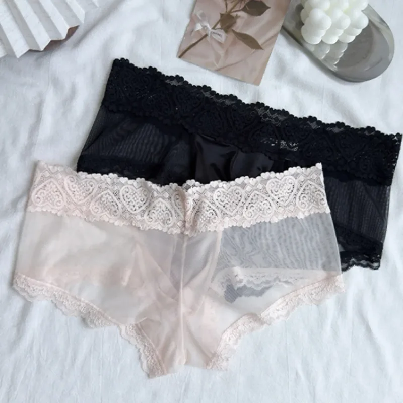 Heren Ijs Zijde Kanten Rand Dunne Naadloze Slips Glanzend 3D Zakje Lichtgewicht Ondergoed Slipje Comfortabele Dagelijkse Lingerie