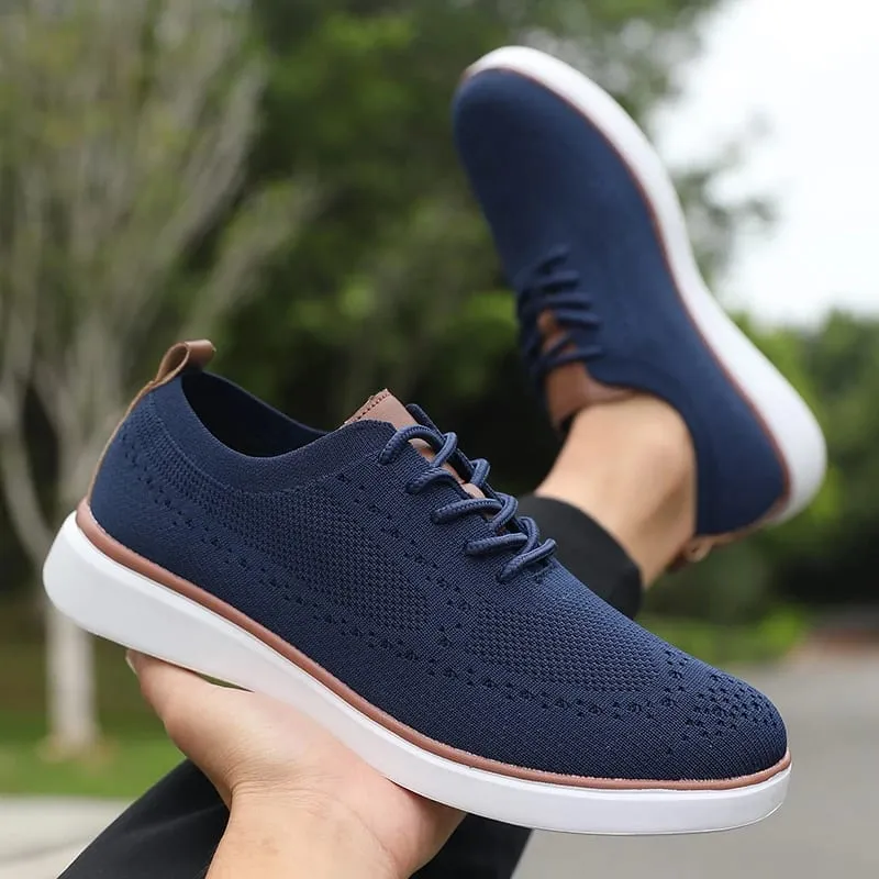 Sleek Men's Casual Shoes Breathable Mesh Upper Comfortable Insole Non-Slip Sole Casual Walking Shoes Knit Design Flexible Sole