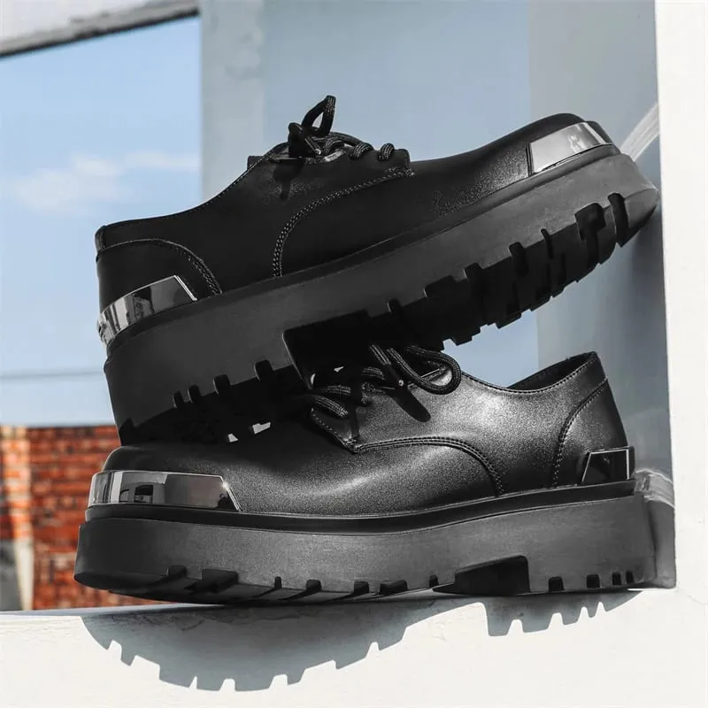 Retro Men Derby Shoes Black Casual Lace Up Thick Soled Wear-resistant Business Couple Commuting Shoes Outdoor Work Shoes Men