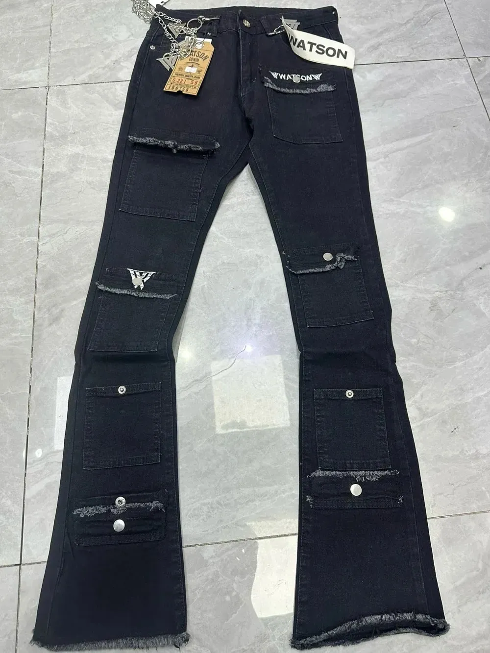 2026 Men's Multi-Pocket High Street Quality Slim Fit Skinny Long Denim Flared Men Yellow Red Pink Jeans Pants