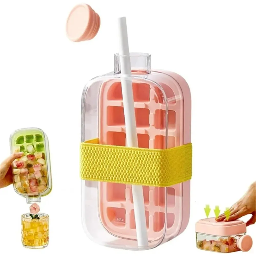 Ice Cube Bottle with Straw 2 In 1 Touch-Free Push-Type Ice Cube Making Bottle Easy Release Water Bottle Ice Mold — image 8