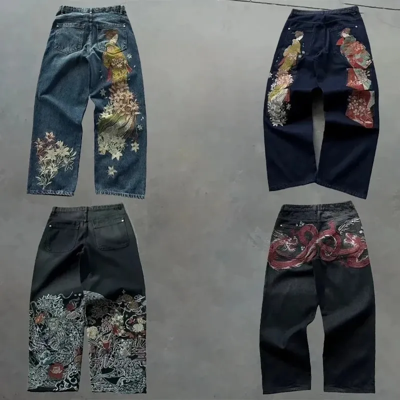 Y2K Baggy Jeans men vintage Embroidered high quality denim fabric American style jeans Gothic streetwear Hip Hop wide leg pants
