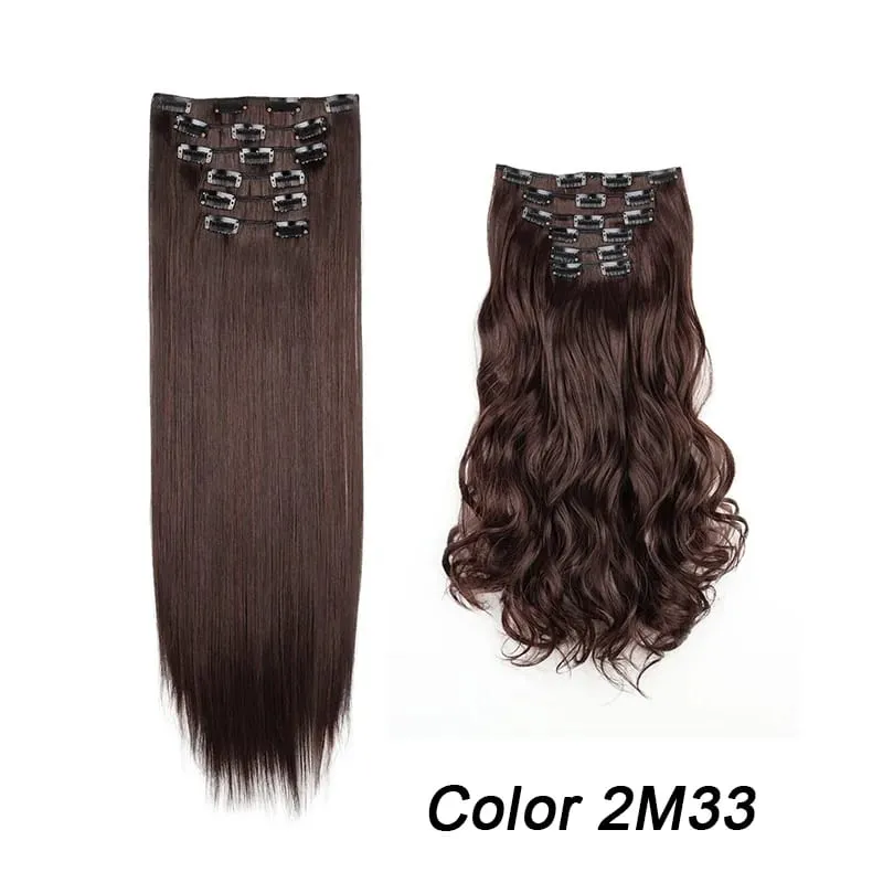 6Pcs/Set 16 Clips Hair Extension Black Long Straight Natural Hair Ombre Hairpiece Heat Resistant Fiber For Women Hairstyle Kpop