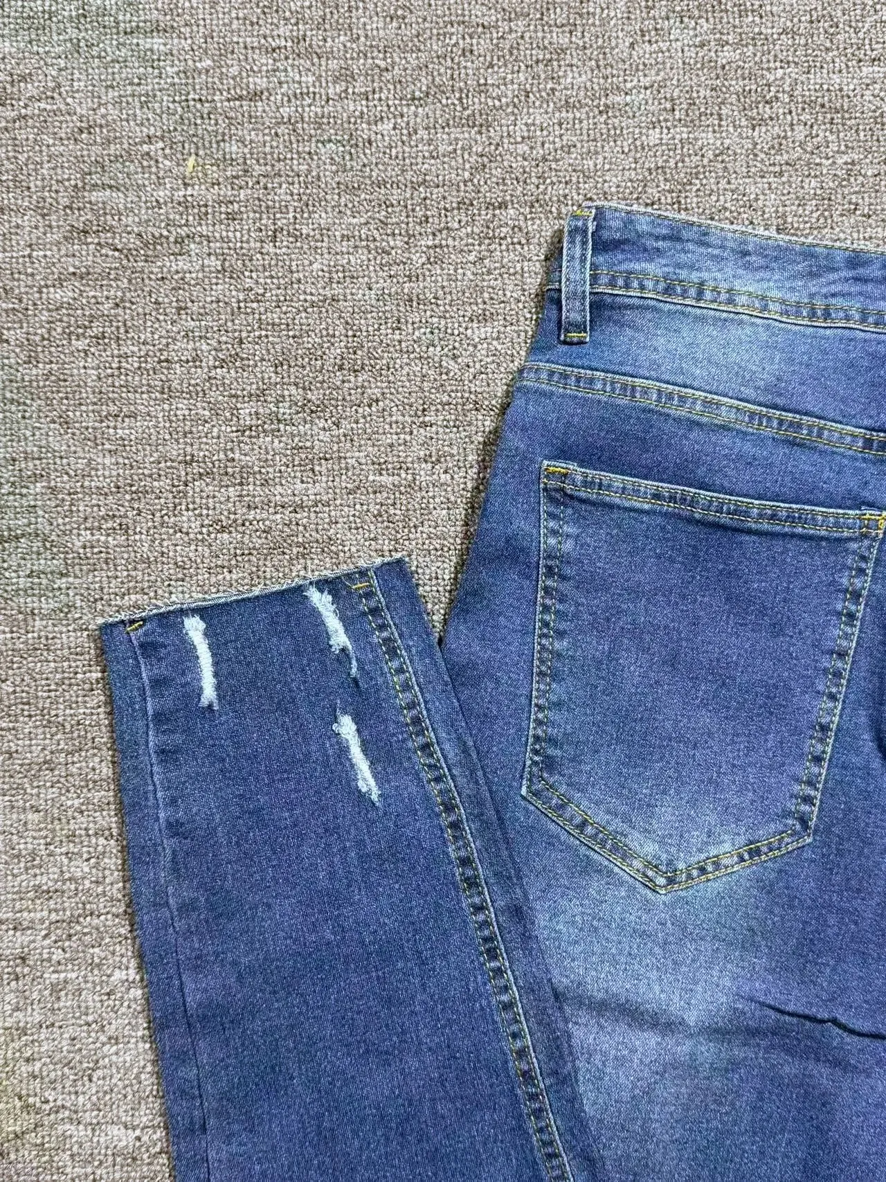 Slim Fit Jeans Men Blue Washed Whisker Ripped Details Jeans Classic Mid Waist Blue Tone All Season Pants Urban Daily Stylish Bot