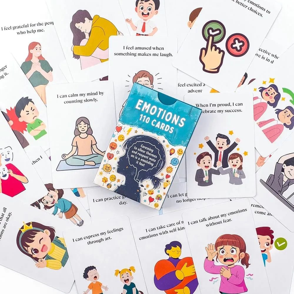 Kids Adults Emotions Flashcards 110pcs Emotional Recognition & Expression Fun Learning Game Interactive Board Playing Cards Set