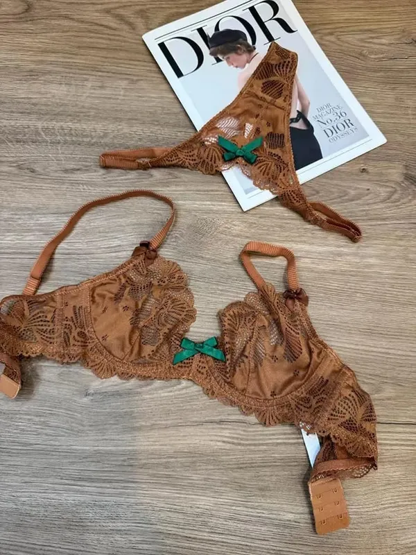Logirlve French Sexy Women Underwear Set Ultra Thin Lace Embroidery Bra Set Comfort Breathable Brassiere and T-back Lingerie Set