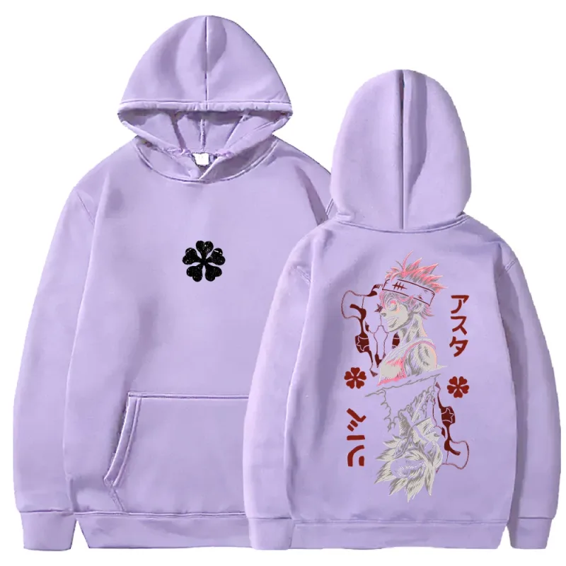 Black Clover Asta Printed Hoodies Manga Fashion Hooded Tops Men Women Clothing Long Sleeves Casual Fleece Loose Soft Streetwear